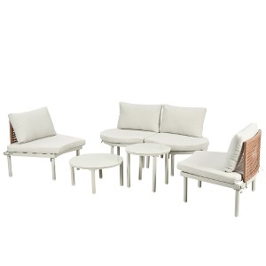 Dexmalle Patio Sofa Furniture Set,Sectional Sofa with 2 High-Low Coffee Tables,Beige - 1 of 4