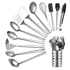 Itopfox Stainless Steel Cooking Utensils Set, 13 Pieces Kitchen Tools Set With Holder, Non-Stick, Heat Resistant, Dishwasher Safe - 1 of 4