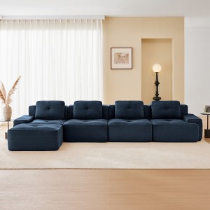 AENKYO 153-Inch Square Cloud Couch Modular Sectional Sofa with Two Ottomans, No Assembly Required - Ergonomic Floor Lounge for Living Room - Camel - 1 of 4