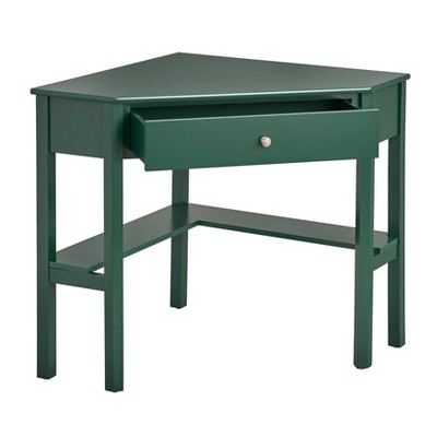 Dark Green Corner Desk with Drawer and Shelf