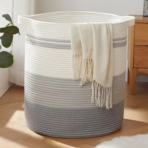 Aoibox Large 100L Laundry Hamper Decorative Woven Storage Basket with Handles Collapsible Soft Organizer 19x21in Gray - 1 of 4