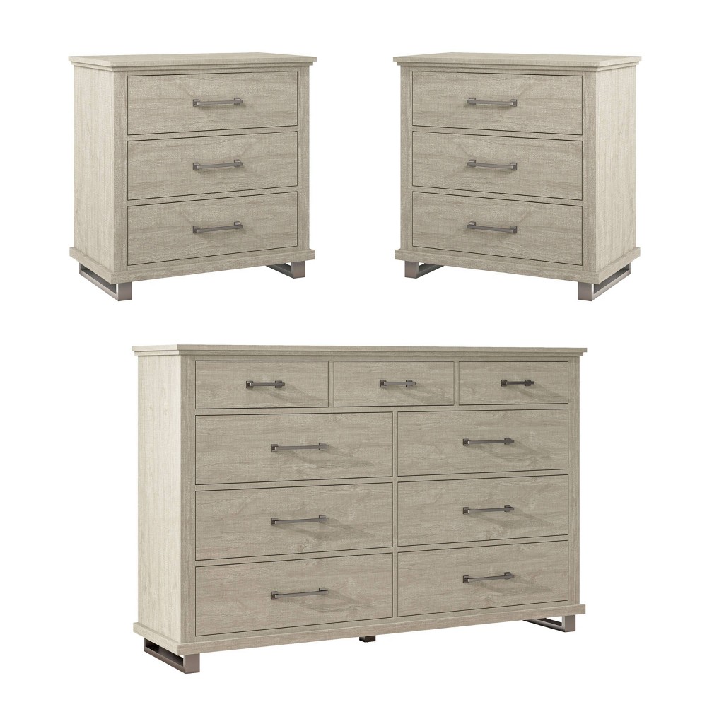 Photos - Bedroom Set Set of 2 32" Night Stands and One 64" 9 Drawer Dresser Beige - Accent Furn