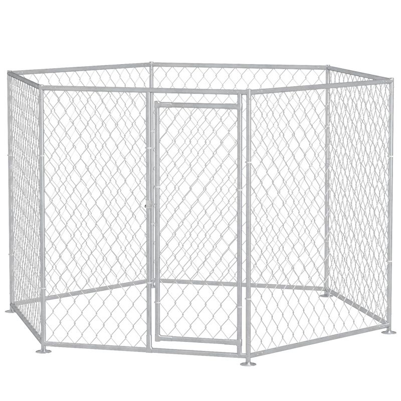 PawHut Dog Kennel, Outdoor Dog Run with Lockable Door for Dogs, Silver, 4 of 7