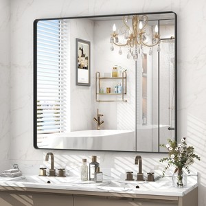 KIOTEE Rectangular Aluminum Alloy Framed and Tempered Glass Wall Bathroom Vanity Mirror in Matte Black - 1 of 4