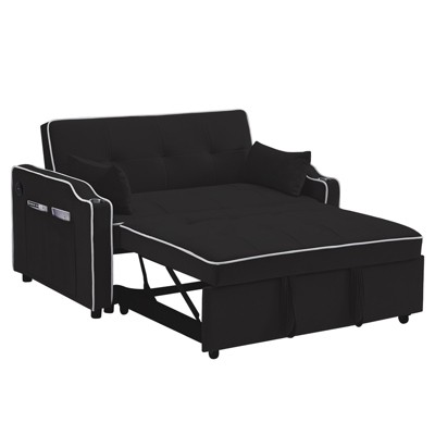 Sleeper Sofa Couch Bed With Usb & Type C Port, Modern 3-In-1 Convertible Velvet Pull Out Loveseat Futon Sofa