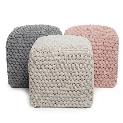 Natural Cotton Braided Square Pouf Ottoman