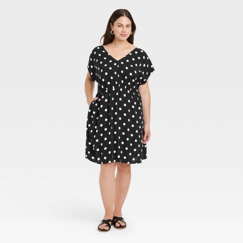 Women's Plus Size Balloon Long Sleeve Woven Dress - Ava & Viv Black Size 4X