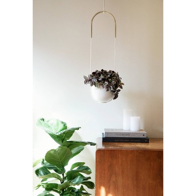 White Ceramic Bowl-Shaped Hanging Planter