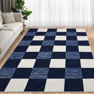 Entryway Runner Rug – Modern Checkered Washable Stain-Resistant Non-Slip Minimalist Plaid Carpet for Hallways Kitchen Laundry. - 1 of 4
