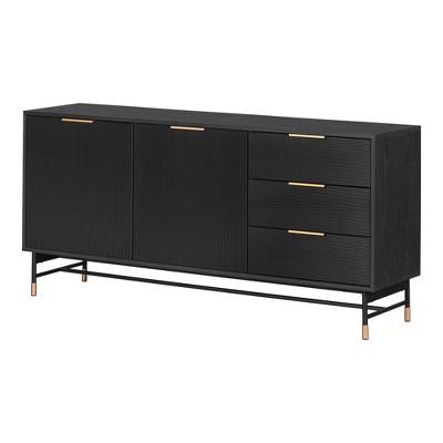 South Shore Arlo Sideboard Ash Oak/Gold: Modern Credenza with Storage, Entryway Cabinet, Buffet Server