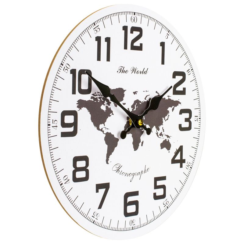 Northlight 12" White and Black Battery Operated Round Wall Clock with Continent Design, 3 of 5