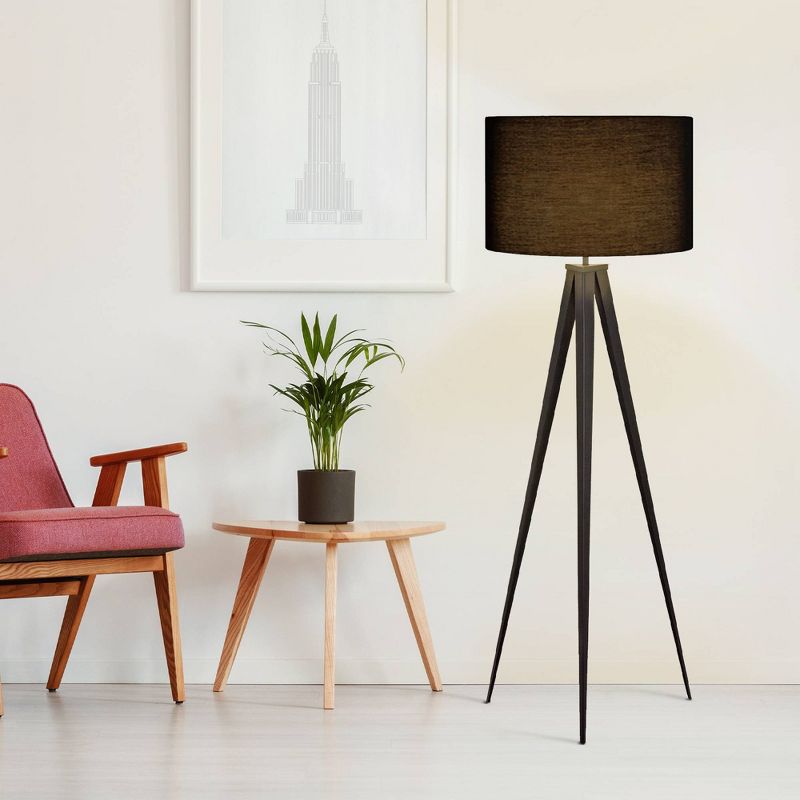 Allora Mid-Century Modern Tripod Floor Lamp with Drum Shade - Teamson Home, 4 of 11