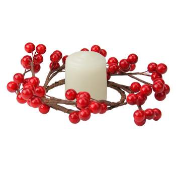 Northlight 7" Shiny Berries Artificial Christmas Candle Holder Ring - Red/Brown