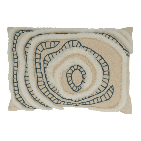 Saro Lifestyle Topography Embroidered Pillow - Down Filled, 16"x24" Oblong, Blue - image 1 of 2