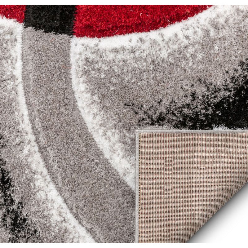 Well Woven Olly Geometric Stripes Thick Soft 3D Textured Shag Red Area Rug, 4 of 8