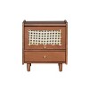 VYNXARIA Wooden Nightstand with Rattan-Woven Storage Cabinet and 1 Drawer, Exquisite Elegance with Natural Storage Solutions for Bedroom, Walnut - 4 of 4