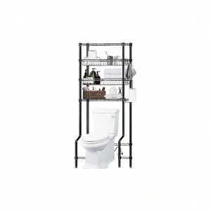 Bathroom Organizer Over Toilet Storage 4 Tier Metal Shelf Rack Black Space Saver with Adjustable Shelves and Baskets - 1 of 4