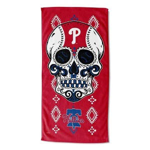 MLB Philadelphia Phillies Candy Skull Beach Towel 30x60 Inches - 1 of 2