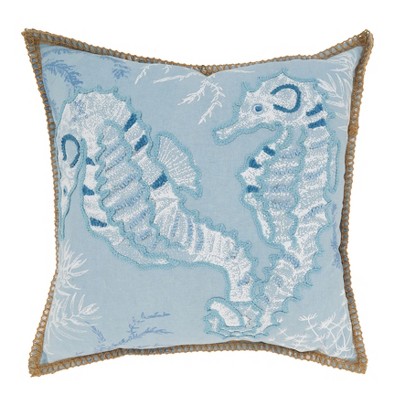 Saro Lifestyle Tidal Treasures Seahorse Poly Filled Throw Pillow, Blue, 20"x20"