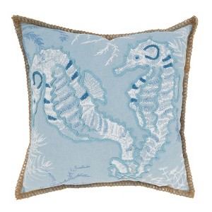 Saro Lifestyle Tidal Treasures Seahorse Poly Filled Throw Pillow, Blue, 20"x20" - 1 of 3