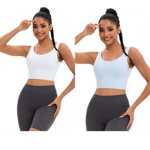 INSPIRE CHIC 2 Pcs Women's Full Coverage Deep V-Back Workout Fixed Cup Comfort Sports Bras - 1 of 4
