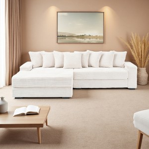 111.4" Corduroy L-Shaped 3-Seater Sectional Sofa with 8 Pillows - 1 of 4