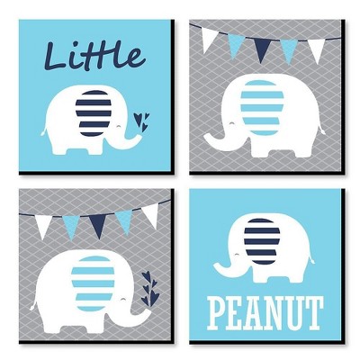 Big Dot of Happiness Blue Baby Elephant - Kids Room, Nursery Decor and Home Decor - 11 x 11 inches Nursery Wall Art - Set of 4 Prints for baby's room