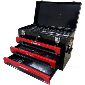 3-Drawer Tool Box with Lock, Professional Metal Tool Chest with Ball Bearing Slides, Portable Tool Organizer for Garage, Top Compartment Storage - 1 of 4