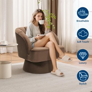 Modern Swivel Barrel Accent Chair, 360 Degree Velvet Upholstered Armchair with Striped Backrest & Plush Padding, Comfy Round Lounge Chair - 1 of 4