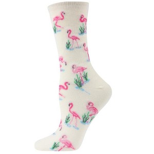 Memoi Feathered Frenzy Flamingo Bamboo Blend Crew Novelty Socks - 1 of 1