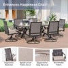 ALAULM 7-Piece Balcony Dining Set Outdoor Furniture, includes 6 rattan rocking chairs and a large metal dining table with umbrella hole, sand. - 4 of 4