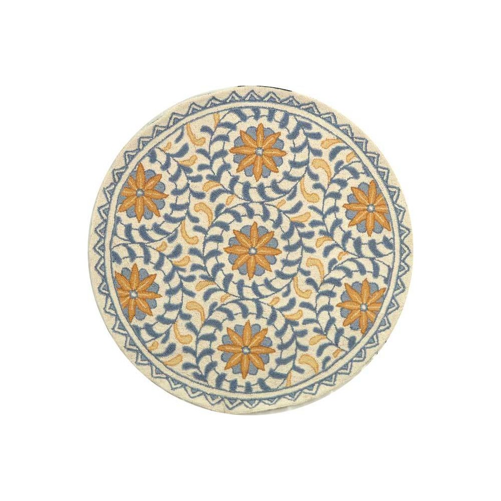Ivory/Blue Floral Hooked Round Accent Rug 3' - Safavieh