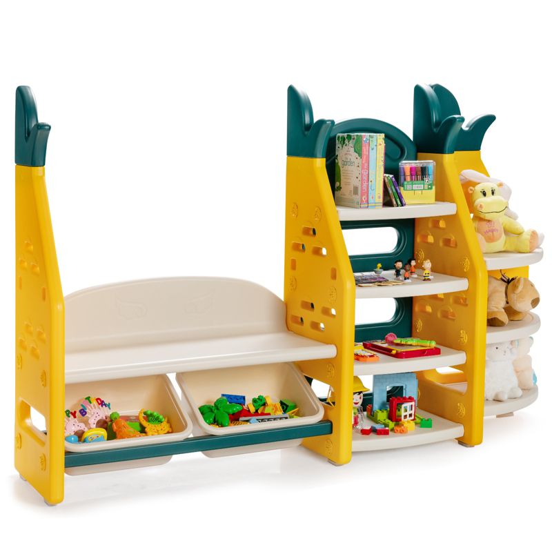Tangkula 3-in-1 Kids Toy Storage Rack Pineapple Toy Organizer Storage Cabinet w/Plastic Bins & Shelves, 5 of 7