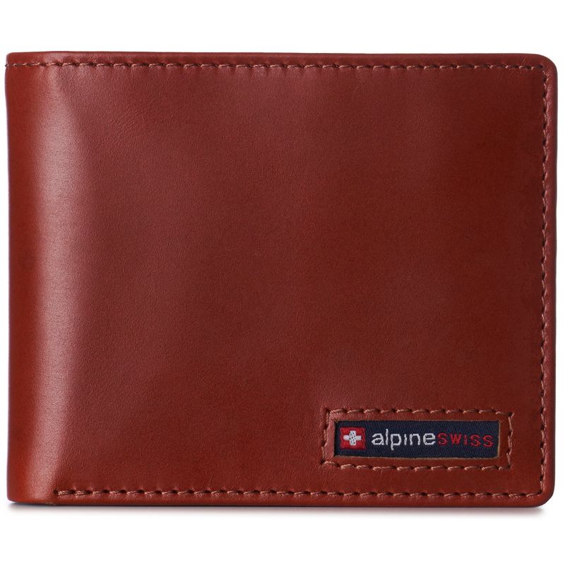 Alpine Swiss Mens RFID Blocking Cowhide Leather Wallet Bifold 2 ID Windows Divided Bill Section Comes in Gift Box, 1 of 7