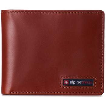 Alpine Swiss Mens RFID Blocking Cowhide Leather Wallet Bifold 2 ID Windows Divided Bill Section Comes in Gift Box