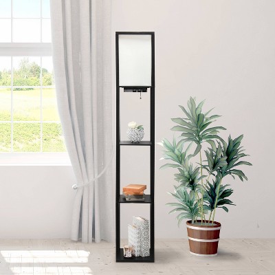 Floor Lamp Etagere Organizer Storage Shelf with 2 USB Charging Ports and Linen Shade - Simple Designs