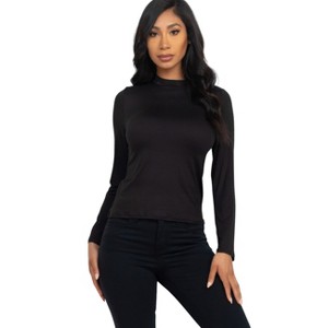 Slickblue Women's Jersey Mock Neck Shirt, Slim Fit Solid Long Sleeve Top, 9 Color Options, Size S-L - 1 of 4
