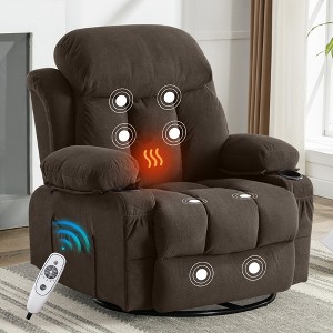 360° Swivel Recliner Massage Chair with Heating, USB Charging, Cup Holders & Side Storage, Velvet Upholstery - 1 of 4
