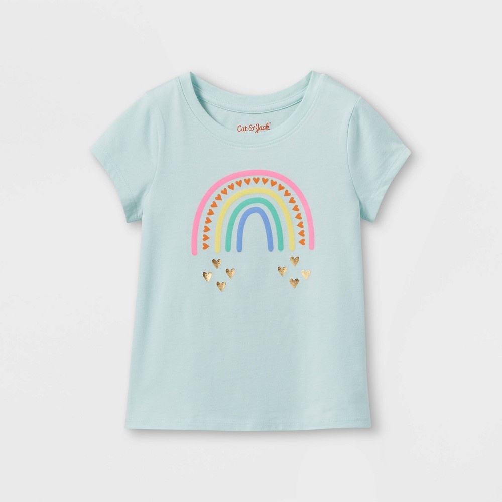 size 5T Toddler Girls' Sparkle Rainbow Graphic T-Shirt - Cat & Jack Mint Green