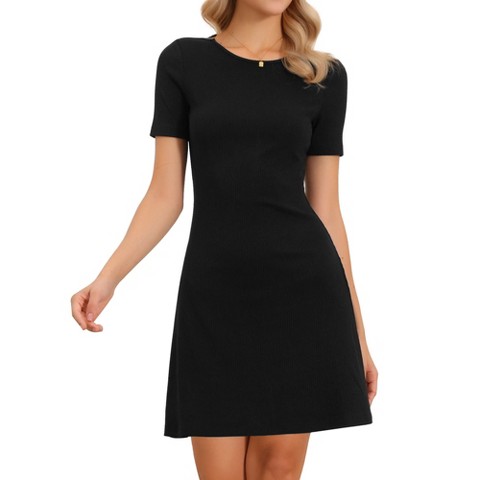 Женские платья INSPIRE CHIC Women's Knit Short Sleeves Crew Neck Solid Color Summer Mini A-line Dresses Medium Black