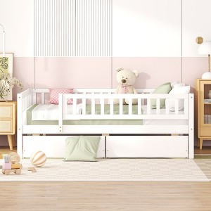 PAGED Twin Size Daybed Dual Use Bed Frame Modern Sofa Bed with 2 Storage Drawers and Guardrail for Bedroom, Living - 1 of 4