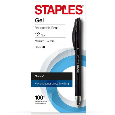 Staples Sonix Retractable Gel-Ink Pens Medium Point Black Dozen (13561-CC) 651254