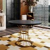 APRILSOUL Veneer 42" Round Dining Table ¨C Solid Wood-Look Top, Heavy-Duty Wrought-Iron Pedestal Base - 2 of 4