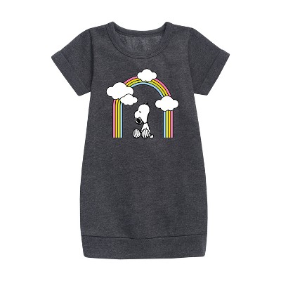 - Peanuts - Snoopy Looking Up Rainbow Graphic Short Sleeve Fleece Dress
