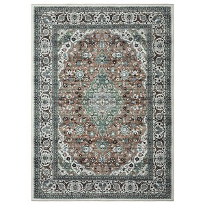 2 x 6 ft Polyester Imitation  Green Brown Rectangular Hallway Bathroom Entryway Kitchen Office Foldable Flower Printed  Washable Area - 1 of 4