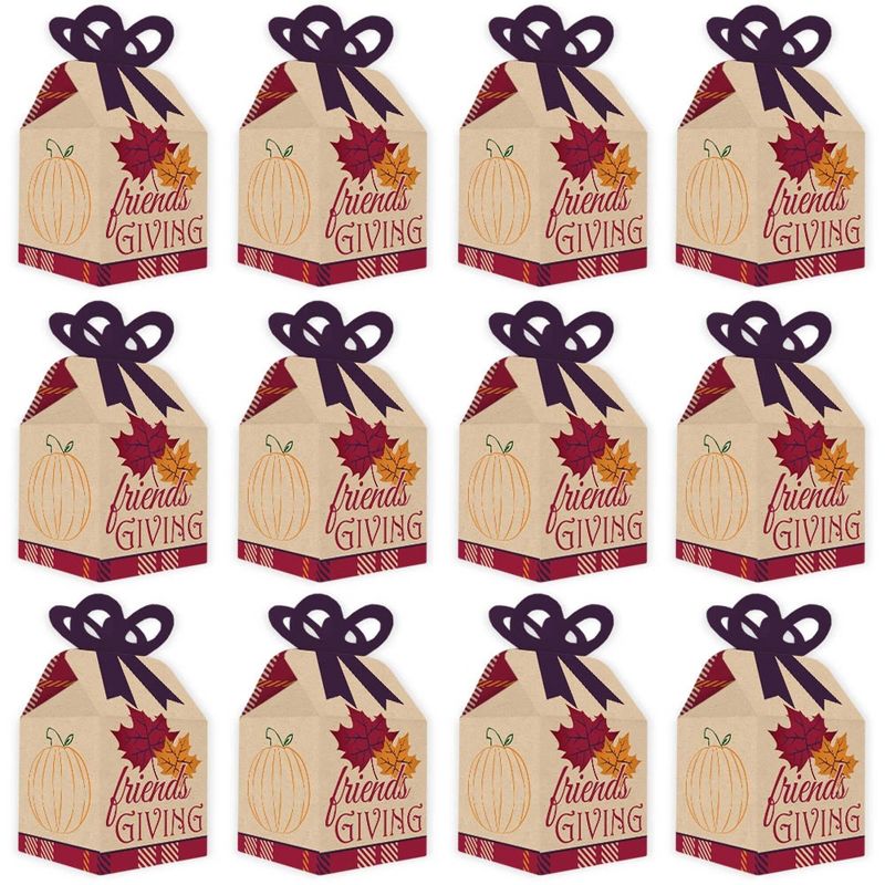 Big Dot of Happiness Friends Thanksgiving Feast - Square Favor Gift Boxes - Friendsgiving Party Bow Boxes - Set of 12, 5 of 9