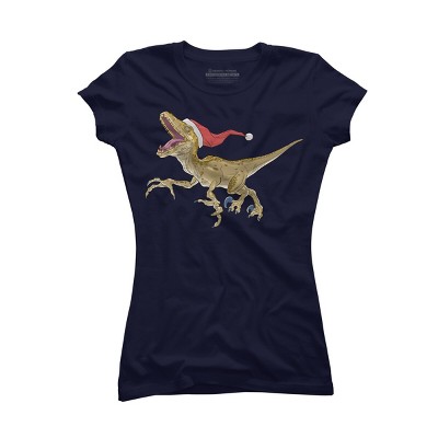 Junior's Design By Humans Christmas Velociraptor By Ayota T-Shirt