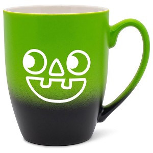 Elanze Designs Pumpkin Face Two Toned Ombre Matte Green and Black 12 ounce Ceramic Stoneware Coffee Cup Mug - 1 of 4