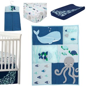 Lambs & Ivy Oceania 6-Piece Baby Crib Bedding Set - Blue Ocean, Nautical, Aquatic, Whale, Octopus Theme - 1 of 4