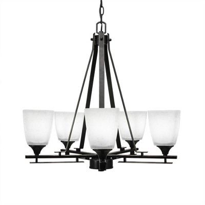 Toltec Lighting Uptowne 5 - Light Chandelier in  Dark Granite with 4.5" Square White Muslin Shade